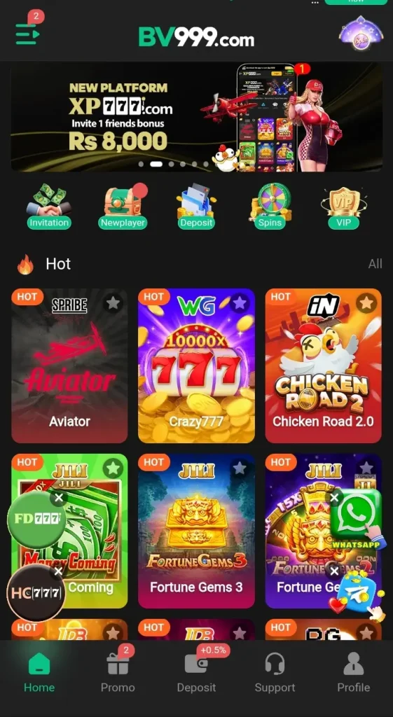 BV999 Game mobile interface features